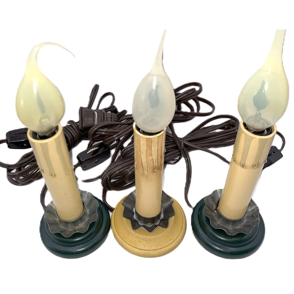 3 Primitive Country Accent Lights Tin Wood Candles Silicone Flicker Bulbs VIDEO - Picture 3 of 8